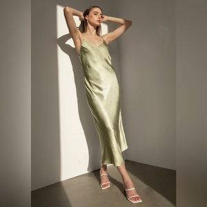 Oak+For Midi Slip Dress Light Green